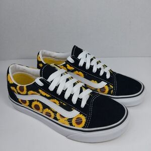 Vans Old Skool Junior Sneakers Black Sunflowers Size 3.5 Lace Up Shoes Kids
